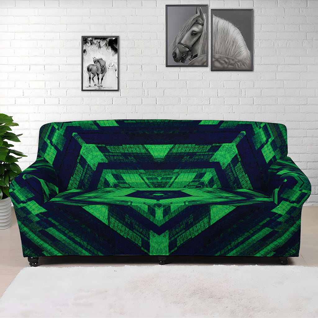 Dark Green Kaleidoscope Print Sofa Cover