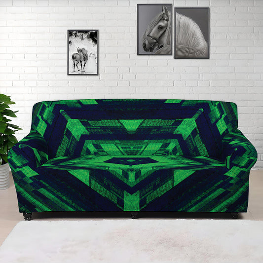 Dark Green Kaleidoscope Print Sofa Cover