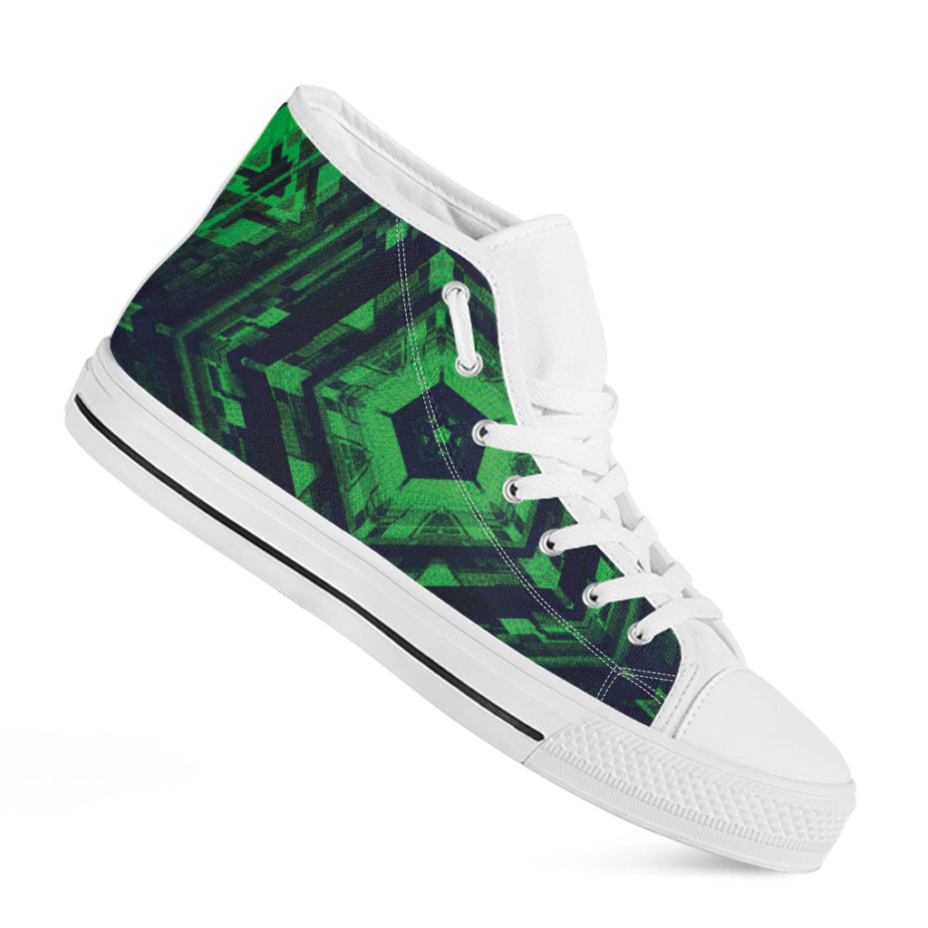 Dark Green Kaleidoscope Print White High Top Shoes