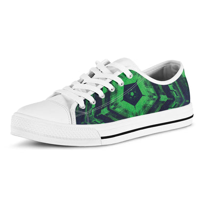 Dark Green Kaleidoscope Print White Low Top Shoes