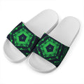 Dark Green Kaleidoscope Print White Slide Sandals