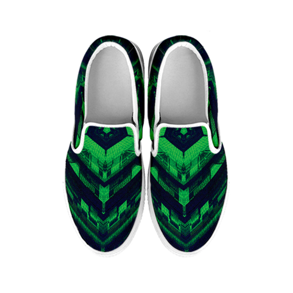 Dark Green Kaleidoscope Print White Slip On Shoes