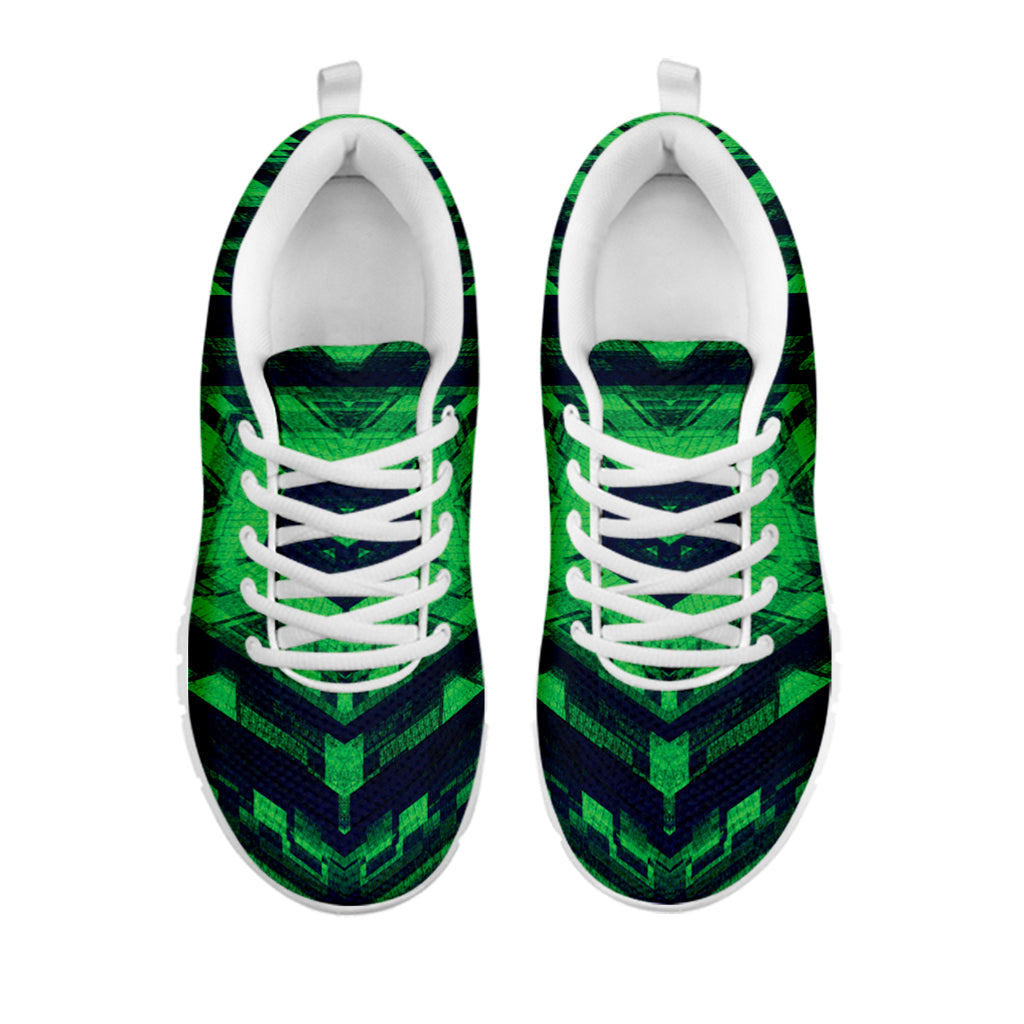 Dark Green Kaleidoscope Print White Sneakers