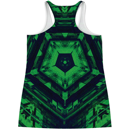 Dark Green Kaleidoscope Print Women's Racerback Tank Top