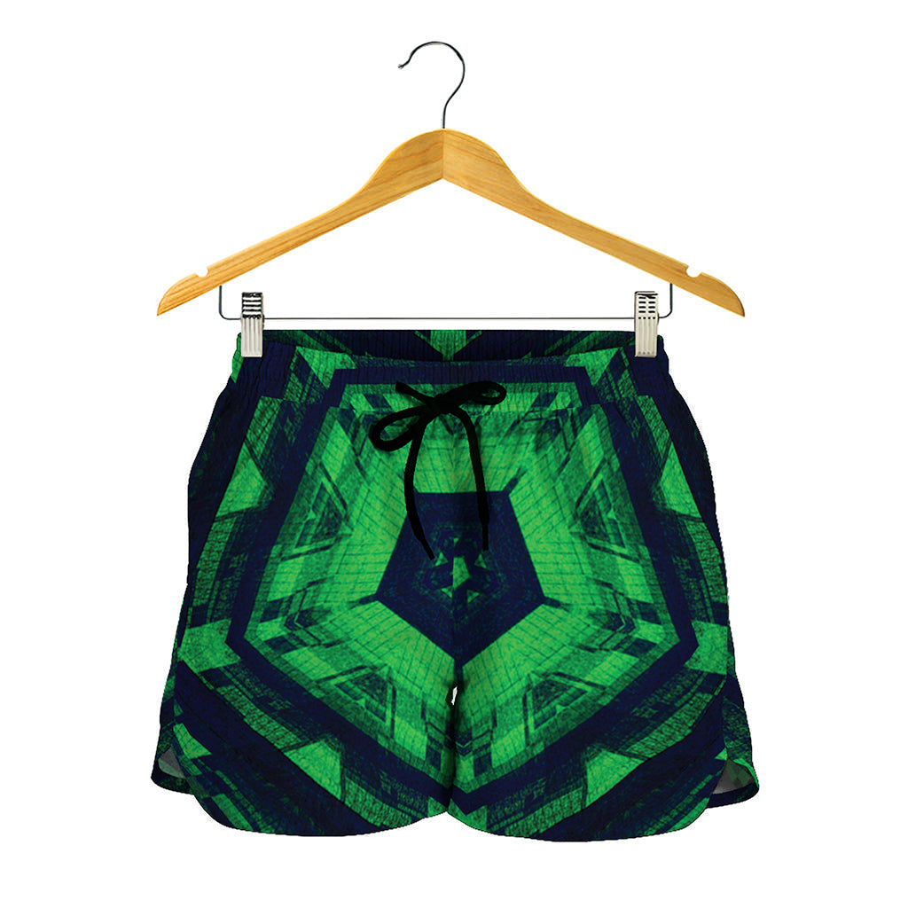 Dark Green Kaleidoscope Print Women's Shorts