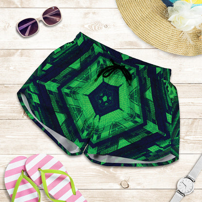 Dark Green Kaleidoscope Print Women's Shorts