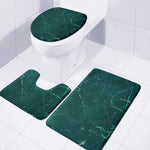 Dark Green Marble Print 3 Piece Bath Mat Set