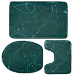 Dark Green Marble Print 3 Piece Bath Mat Set