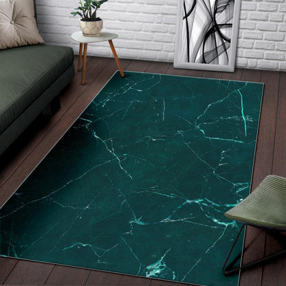 Dark Green Marble Print Area Rug GearFrost