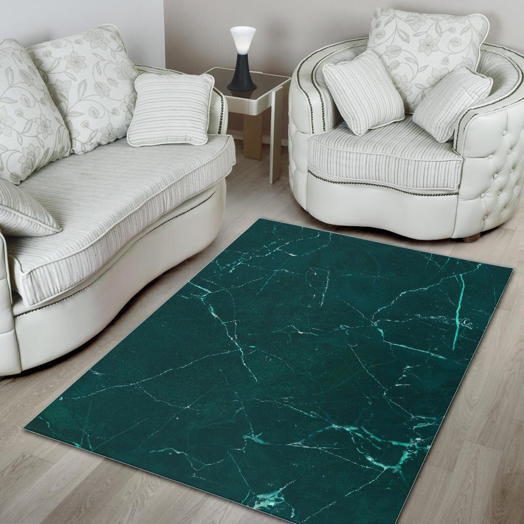 Dark Green Marble Print Area Rug GearFrost