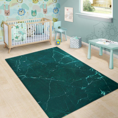 Dark Green Marble Print Area Rug GearFrost