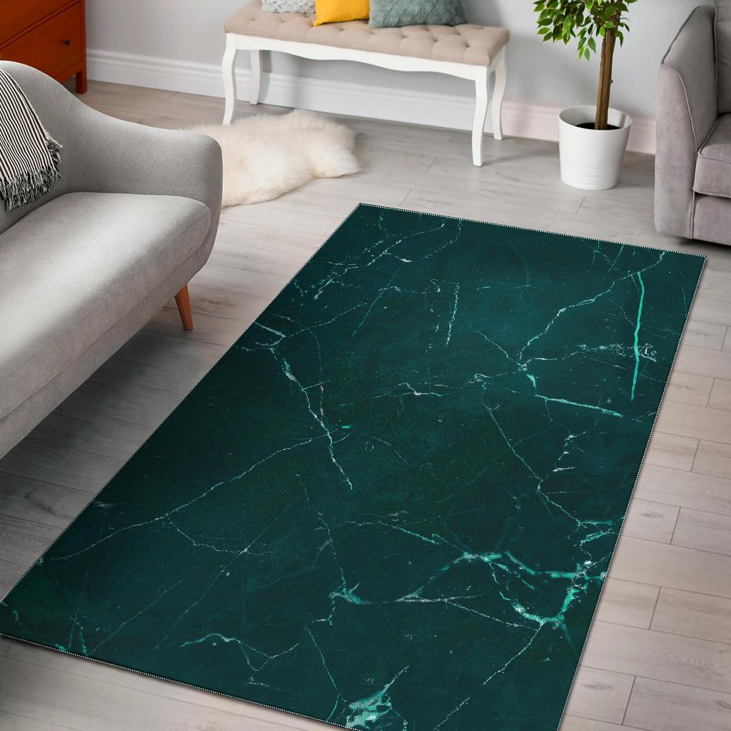 Dark Green Marble Print Area Rug GearFrost