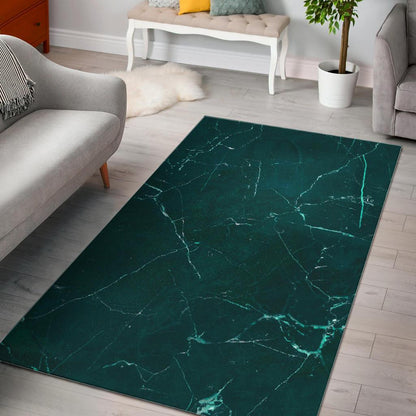 Dark Green Marble Print Area Rug GearFrost