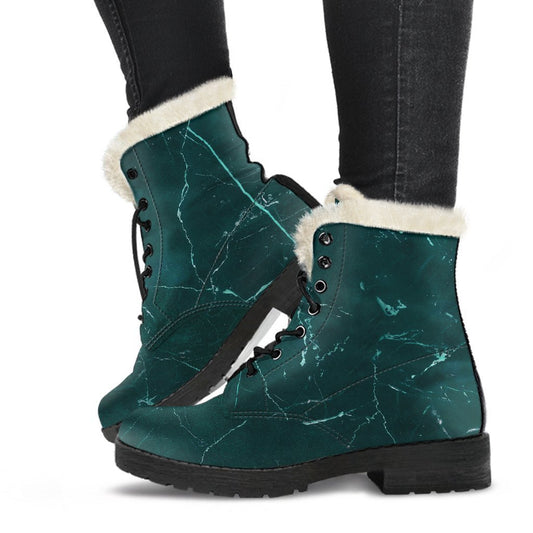 Dark Green Marble Print Comfy Boots GearFrost