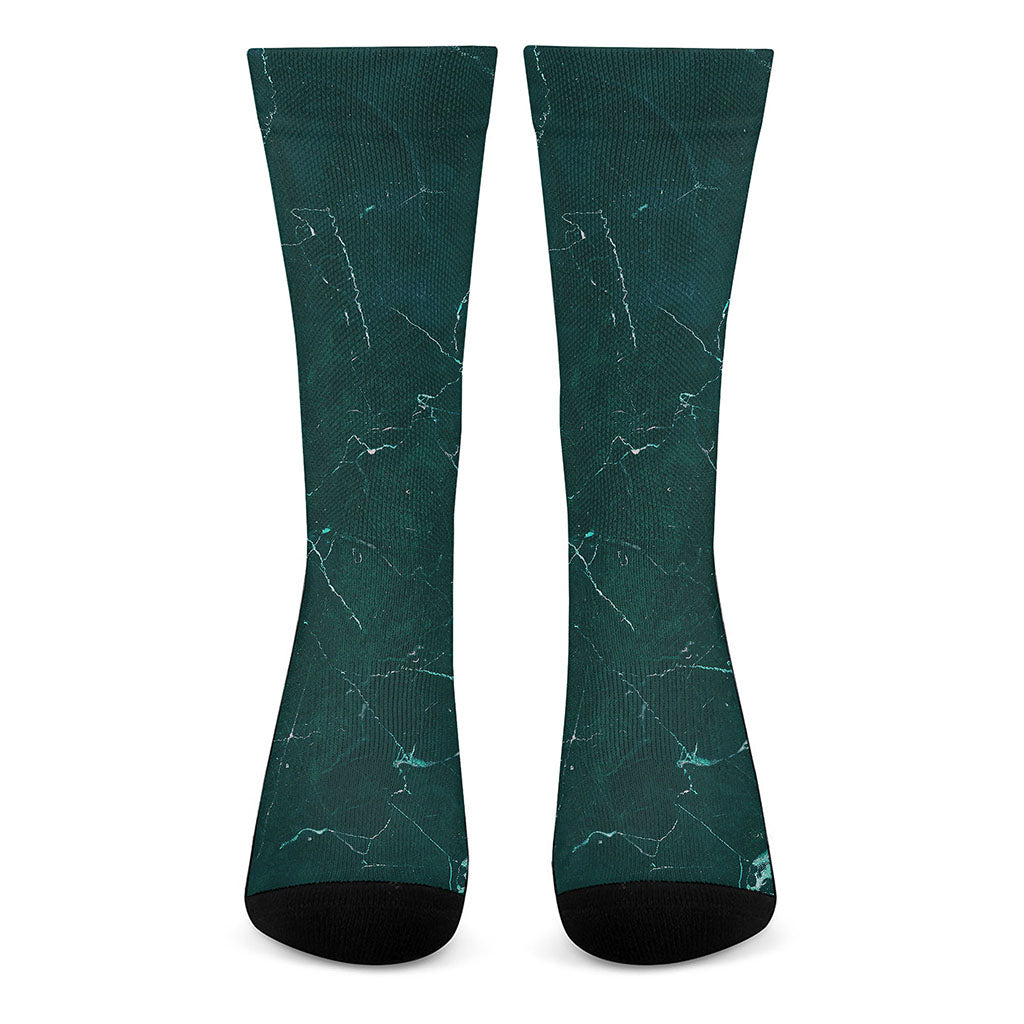 Dark Green Marble Print Crew Socks