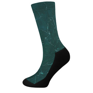 Dark Green Marble Print Crew Socks