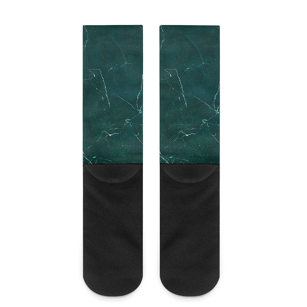 Dark Green Marble Print Crew Socks