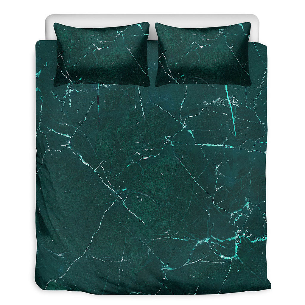 Dark Green Marble Print Duvet Cover Bedding Set