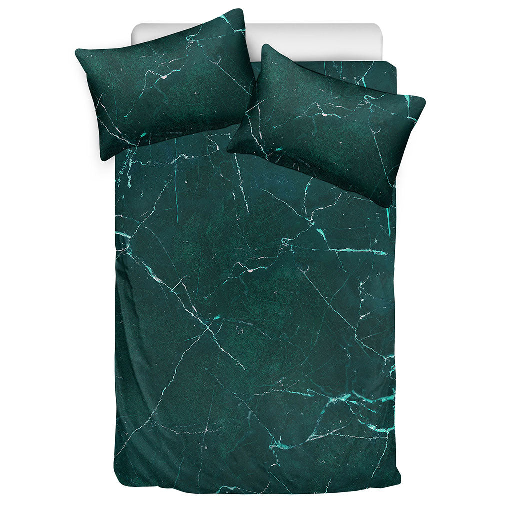 Dark Green Marble Print Duvet Cover Bedding Set