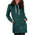 Dark Green Marble Print Pullover Hoodie Dress
