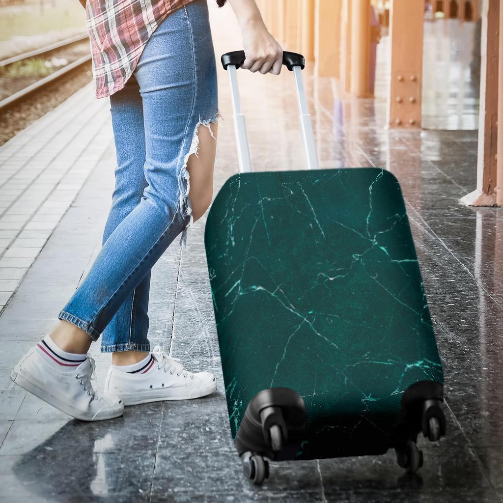 Dark Green Marble Print Luggage Cover GearFrost