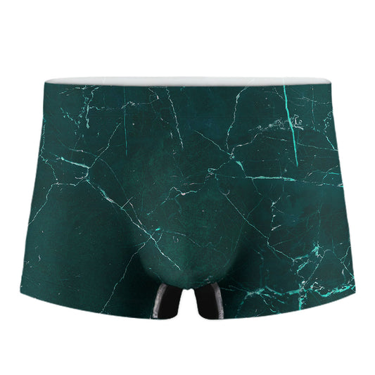 Dark Green Marble Print Men's Boxer Briefs