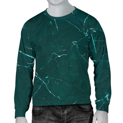 Dark Green Marble Print Men's Crewneck Sweatshirt GearFrost
