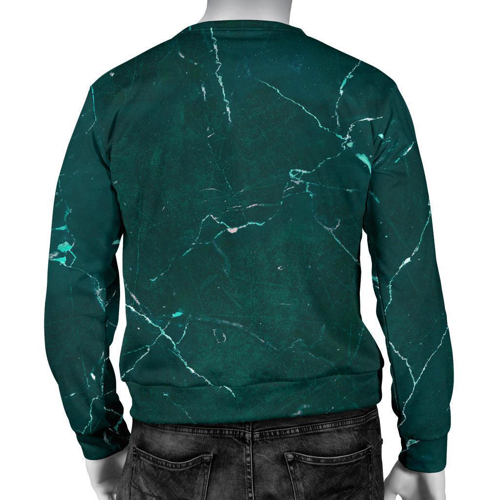 Dark Green Marble Print Men's Crewneck Sweatshirt GearFrost