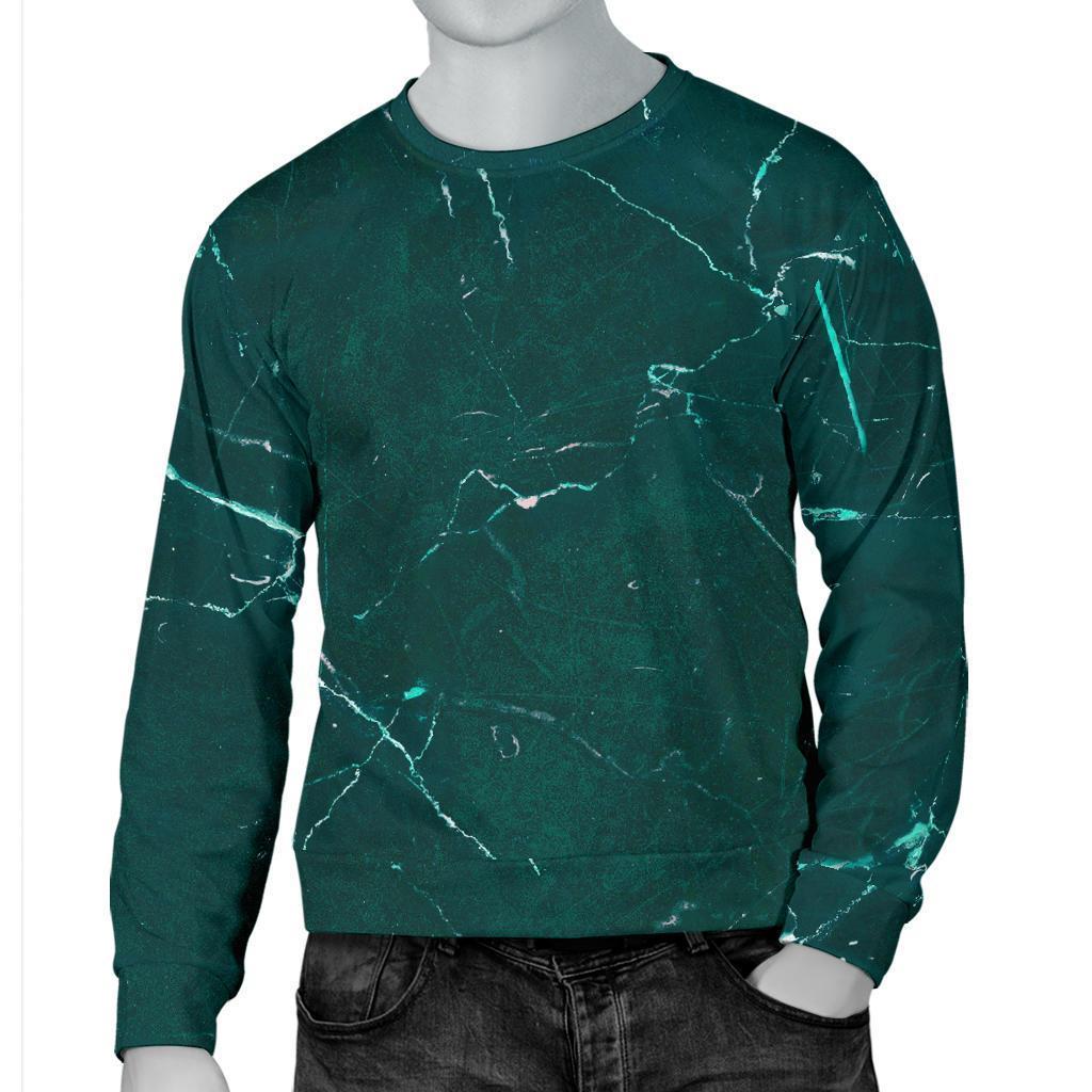 Dark Green Marble Print Men's Crewneck Sweatshirt GearFrost