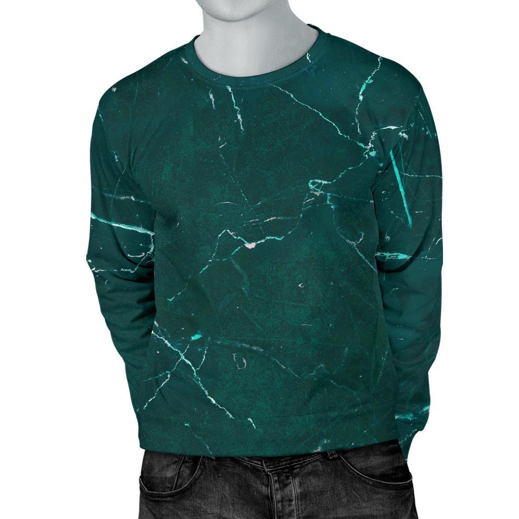 Dark Green Marble Print Men's Crewneck Sweatshirt GearFrost