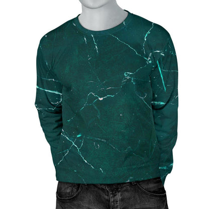 Dark Green Marble Print Men's Crewneck Sweatshirt GearFrost