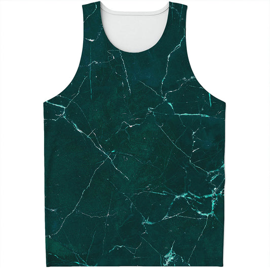 Dark Green Marble Print Men's Tank Top