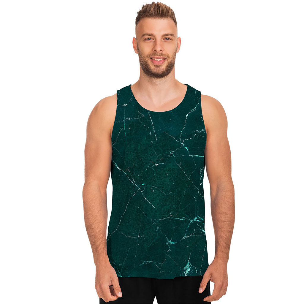Dark Green Marble Print Men's Tank Top
