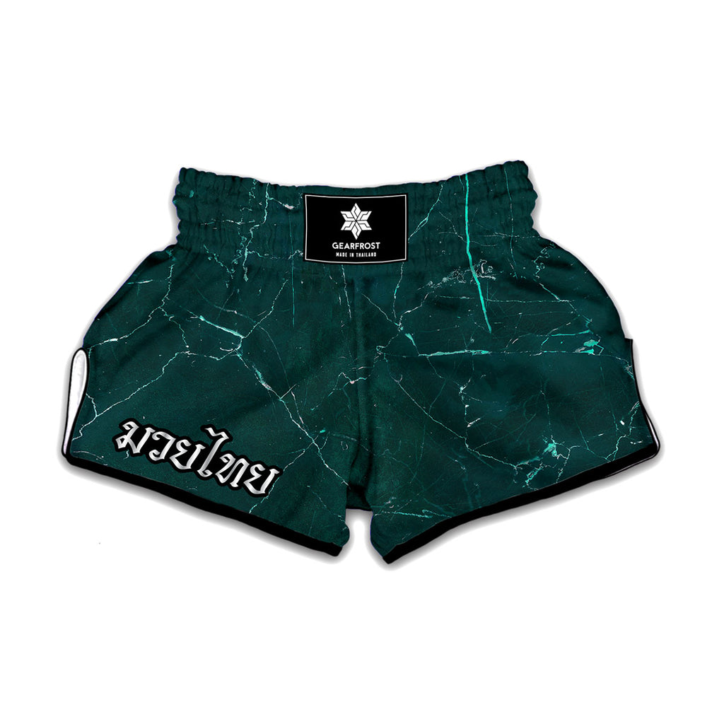 Dark Green Marble Print Muay Thai Boxing Shorts