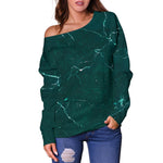 Dark Green Marble Print Off Shoulder Sweatshirt GearFrost