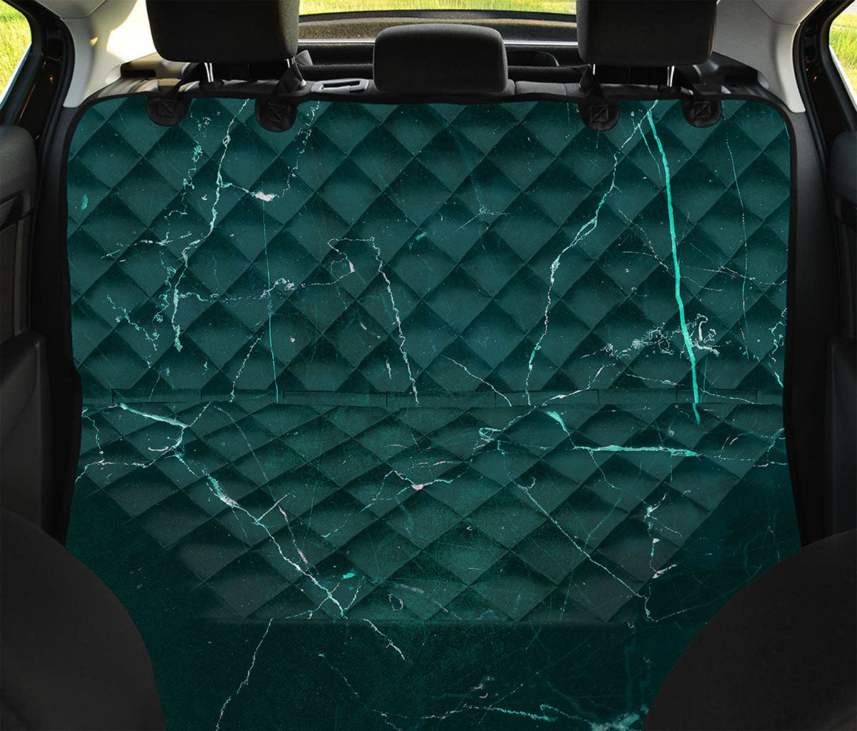 Dark Green Marble Print Pet Car Back Seat Cover