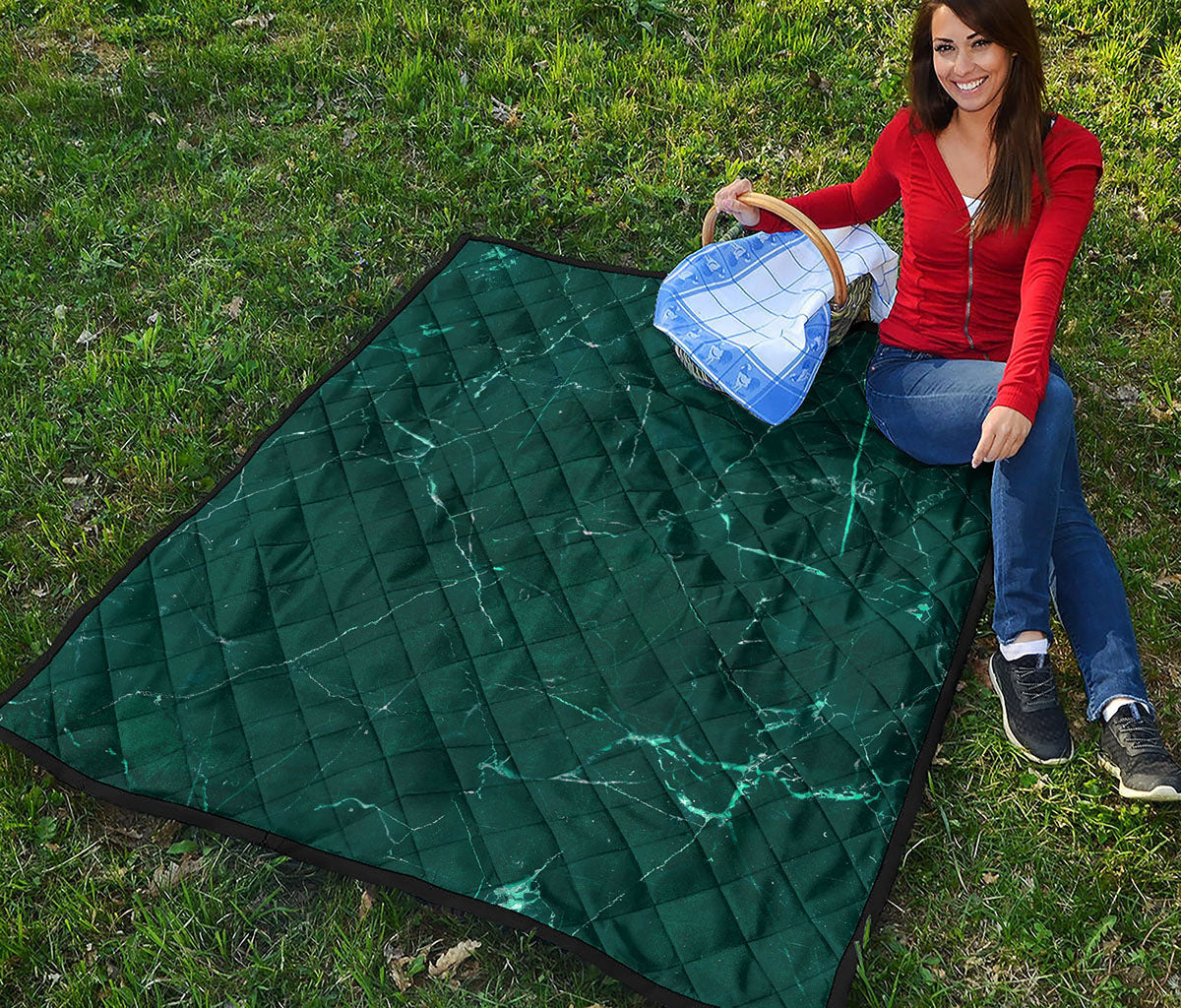 Dark Green Marble Print Quilt