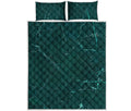 Dark Green Marble Print Quilt Bed Set