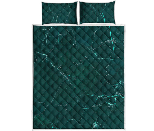 Dark Green Marble Print Quilt Bed Set
