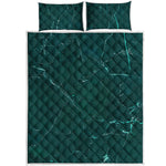 Dark Green Marble Print Quilt Bed Set