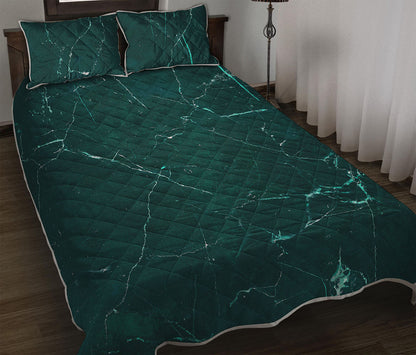 Dark Green Marble Print Quilt Bed Set