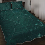 Dark Green Marble Print Quilt Bed Set