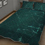 Dark Green Marble Print Quilt Bed Set