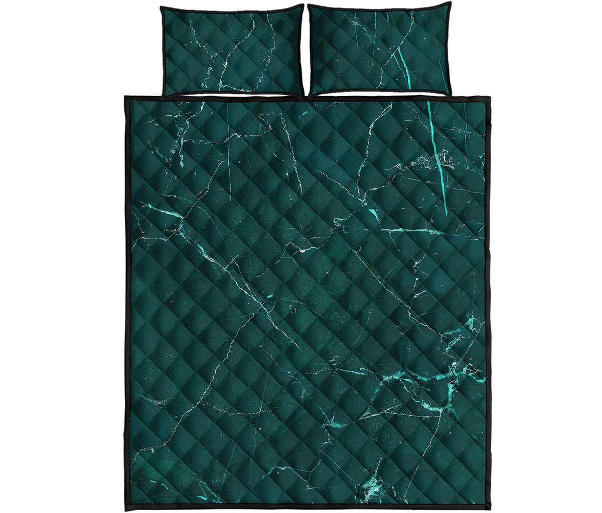 Dark Green Marble Print Quilt Bed Set