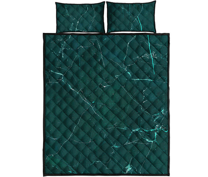 Dark Green Marble Print Quilt Bed Set