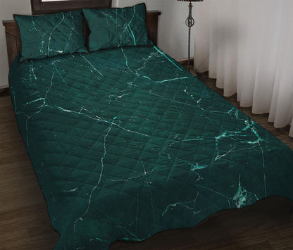 Dark Green Marble Print Quilt Bed Set