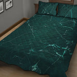 Dark Green Marble Print Quilt Bed Set