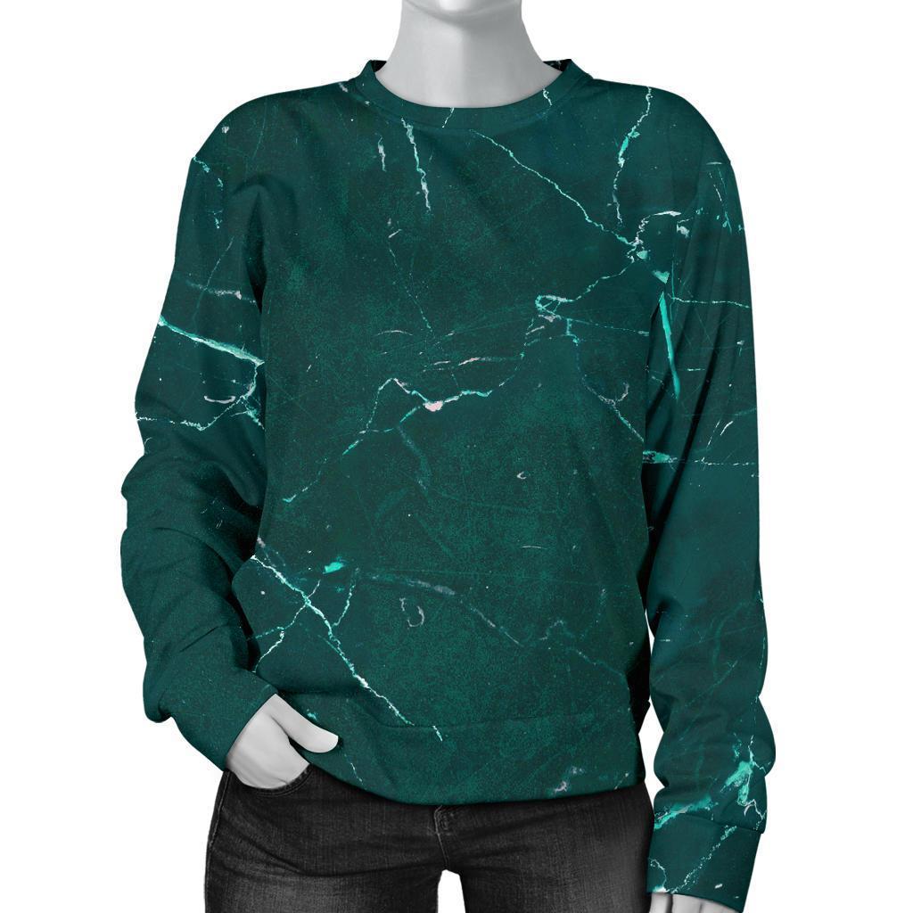 Dark Green Marble Print Women's Crewneck Sweatshirt GearFrost