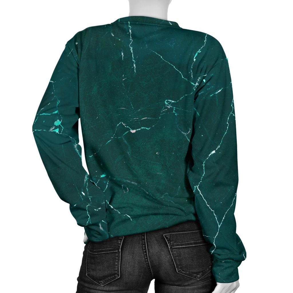 Dark Green Marble Print Women's Crewneck Sweatshirt GearFrost