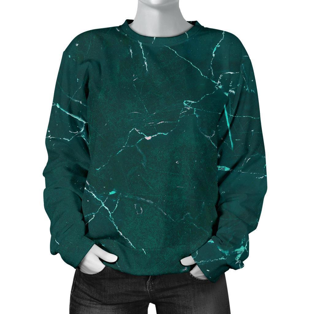 Dark Green Marble Print Women's Crewneck Sweatshirt GearFrost